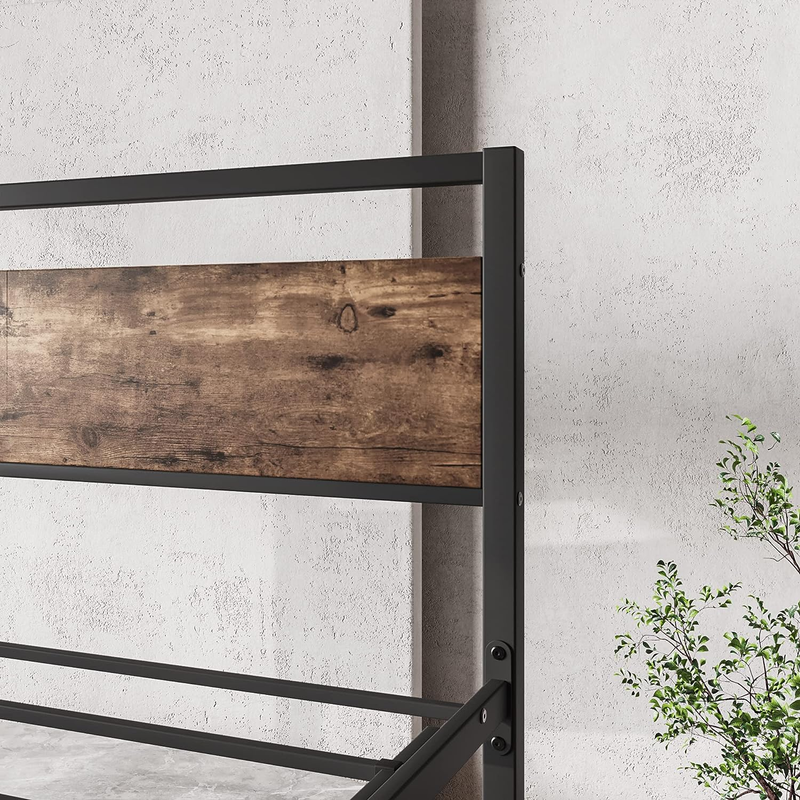 Full Size Bed Frame with Wooden Headboard,Metal Platform Bed Frame Full No Box S
