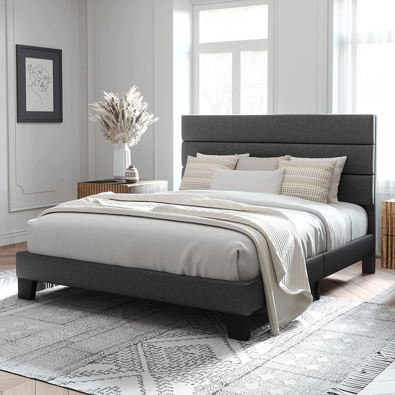 With Fabric Upholstered Headboard And Wooden Slats