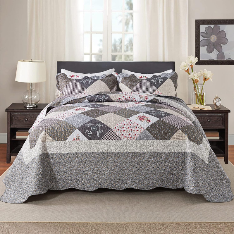 Oversized King Bedspreads 120X120-3 Pcs California King Quilt, Extra Large Quilt Sets All Season Use,Rustic Bedding Sets King Size,Reversible Coverlet Lightweight Bed Cover, Grey