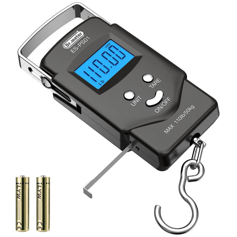 Fish Scale, 110lb/50kg Backlit LCD Display Digital Scale with Built-in Measurin