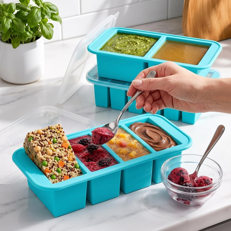Multi-Size Silicone Freezer Tray with Lids, 3-Piece Set