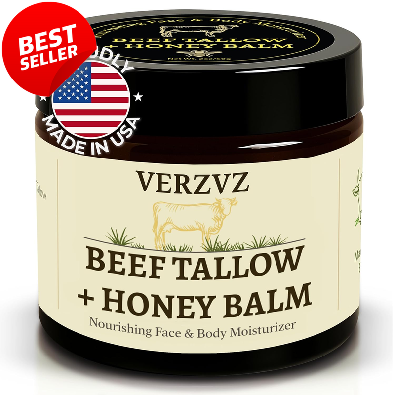 Beef Tallow Face Moisturizer Balm Grass Fed Honey Beeswax Vitamin E 2oz - US