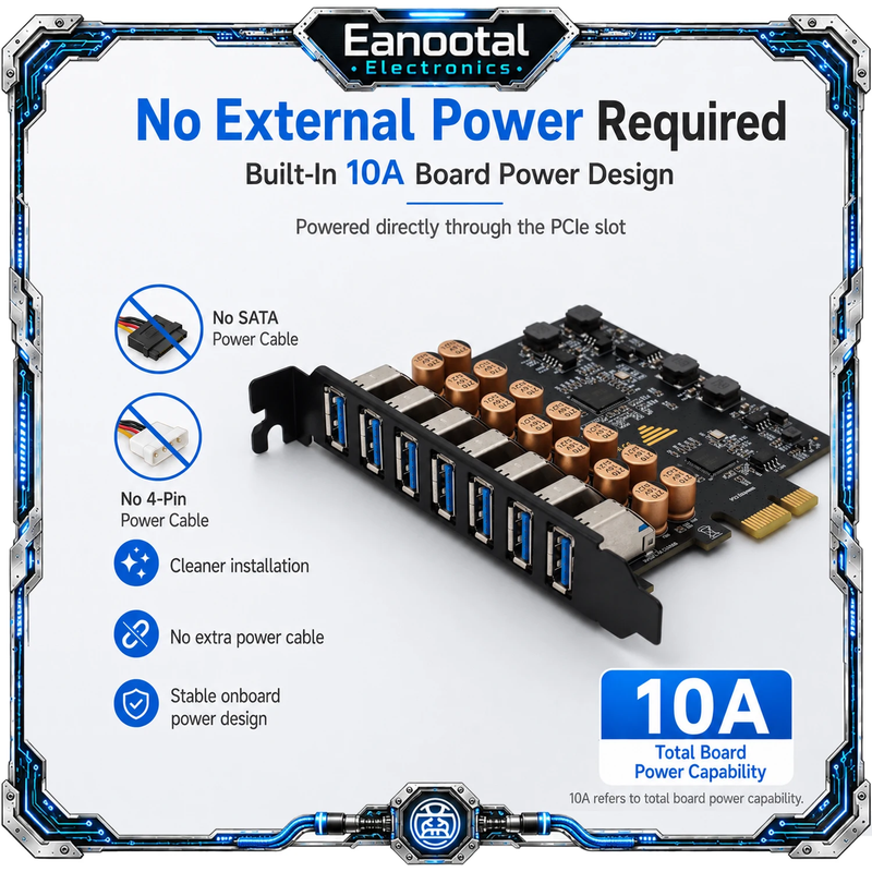 Desktop PCIe USB Expansion Card, 7 USB-A Ports, 5Gbps USB 3.2 Gen 1 Adapter for