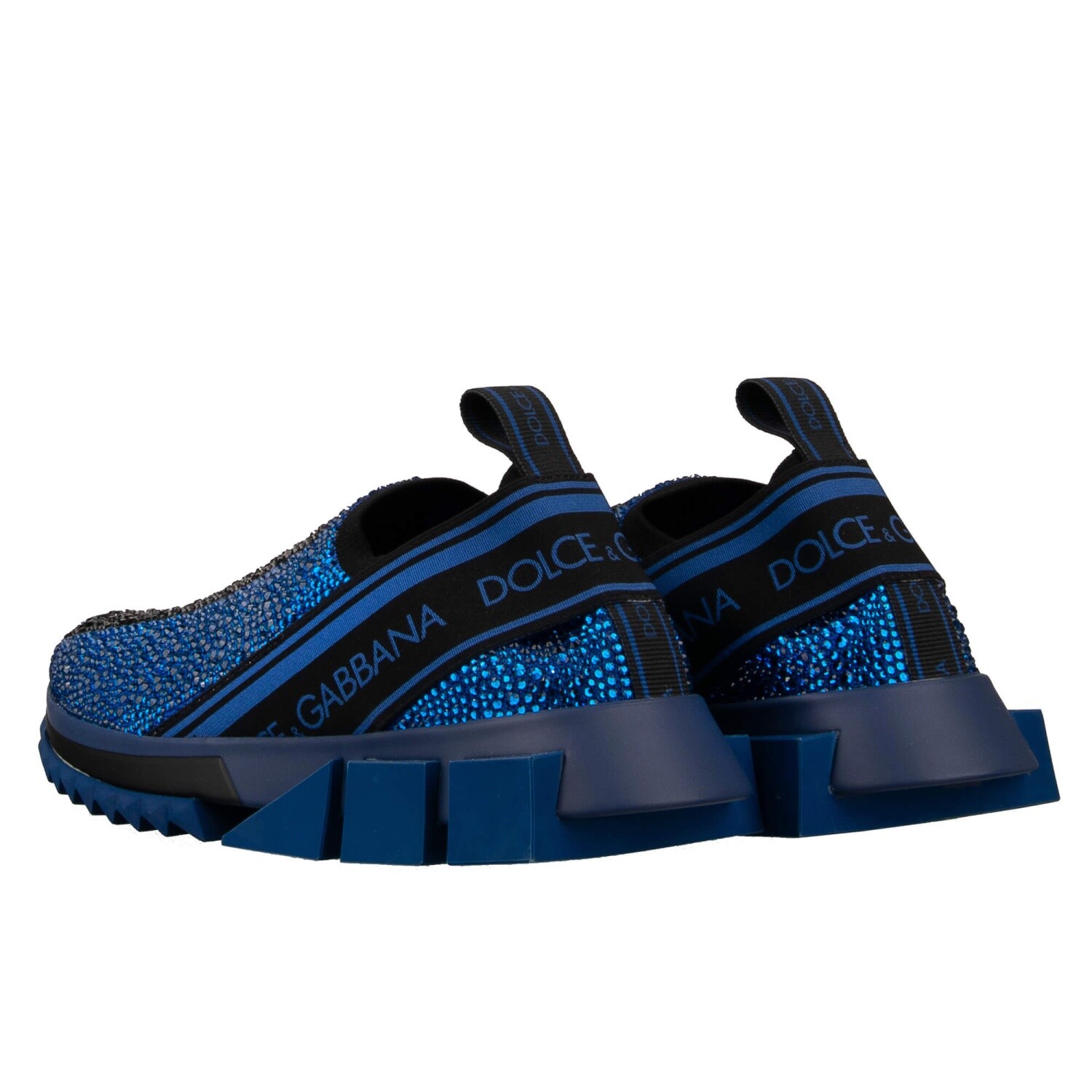 Pre-owned Dolce & Gabbana Crystal Dg Logo Slip-on Sneaker Shoes Sorrento Blue Black