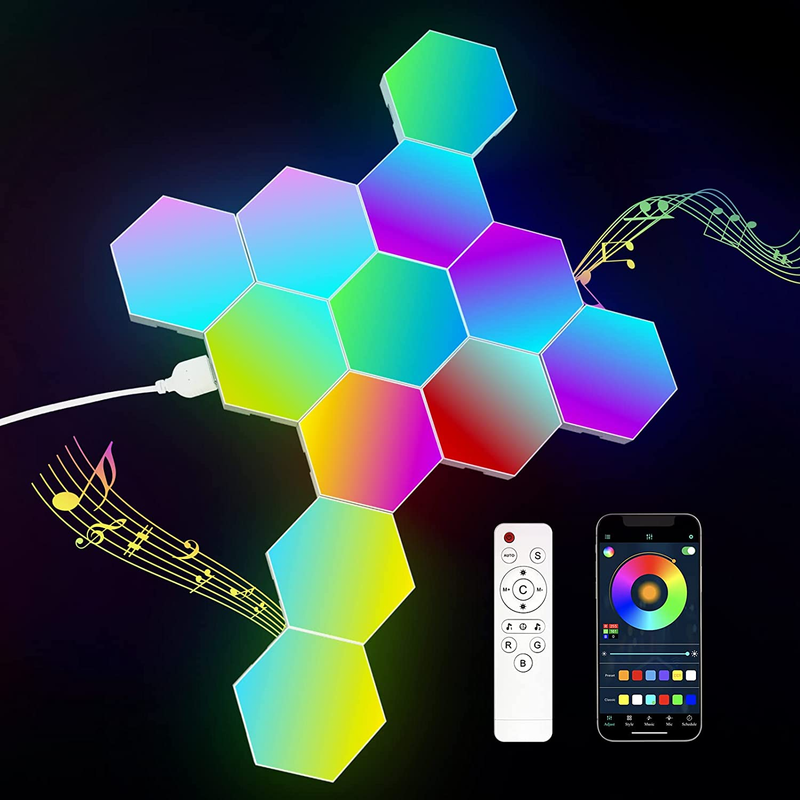 12 Pack Hexagon Light Panels - Smart RGB Hexagon LED Lights 