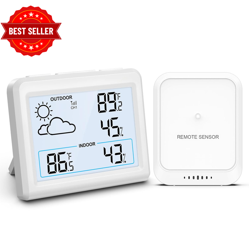 Weather Station Wireless Indoor Outdoor Thermometer,3.7In Display Humidity Meter