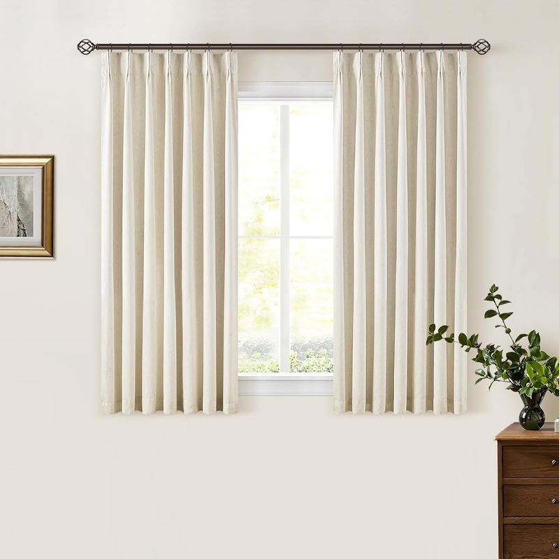 Beige Blackout Cafe Curtains 45" 2 Panel Set for Kitchen & Bathroom Decor