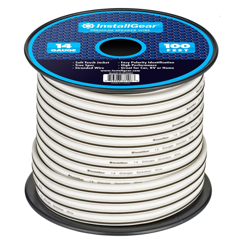 14 AWG Speaker Wire Cable 100Ft White Car Audio Home Theater Easy Install