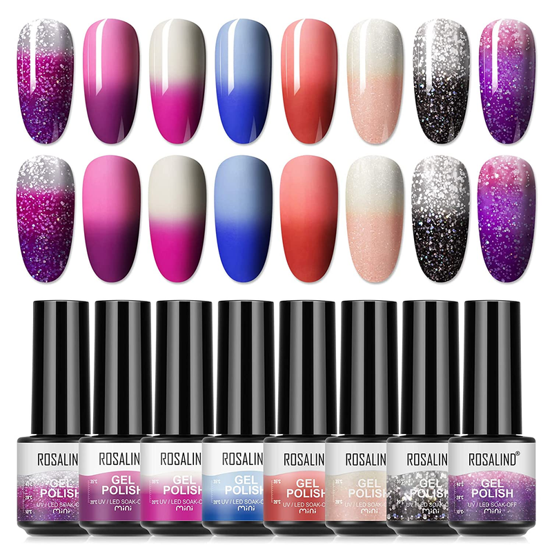 ROSALIND UV Nagellack Set – 6 Farben Inkl. Weiß, Schwarz, Rot, Glitter, Für UV/LED-Lampe, Langlebig Bis 21 Tage