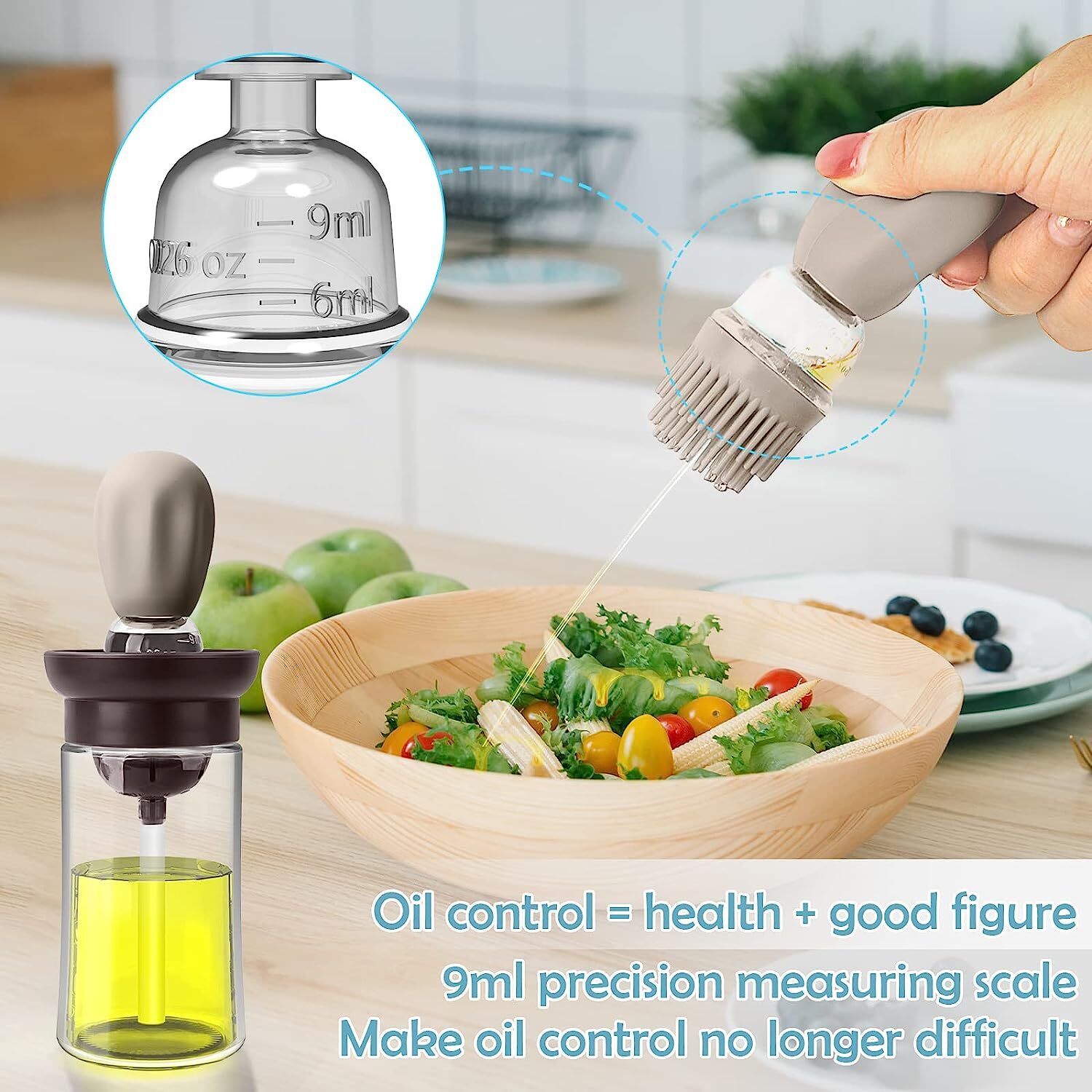 2 in 1 Glass Oil Dispenser Bottle Olive Oil Pourer Bottle Cooking Kitchen 180ml