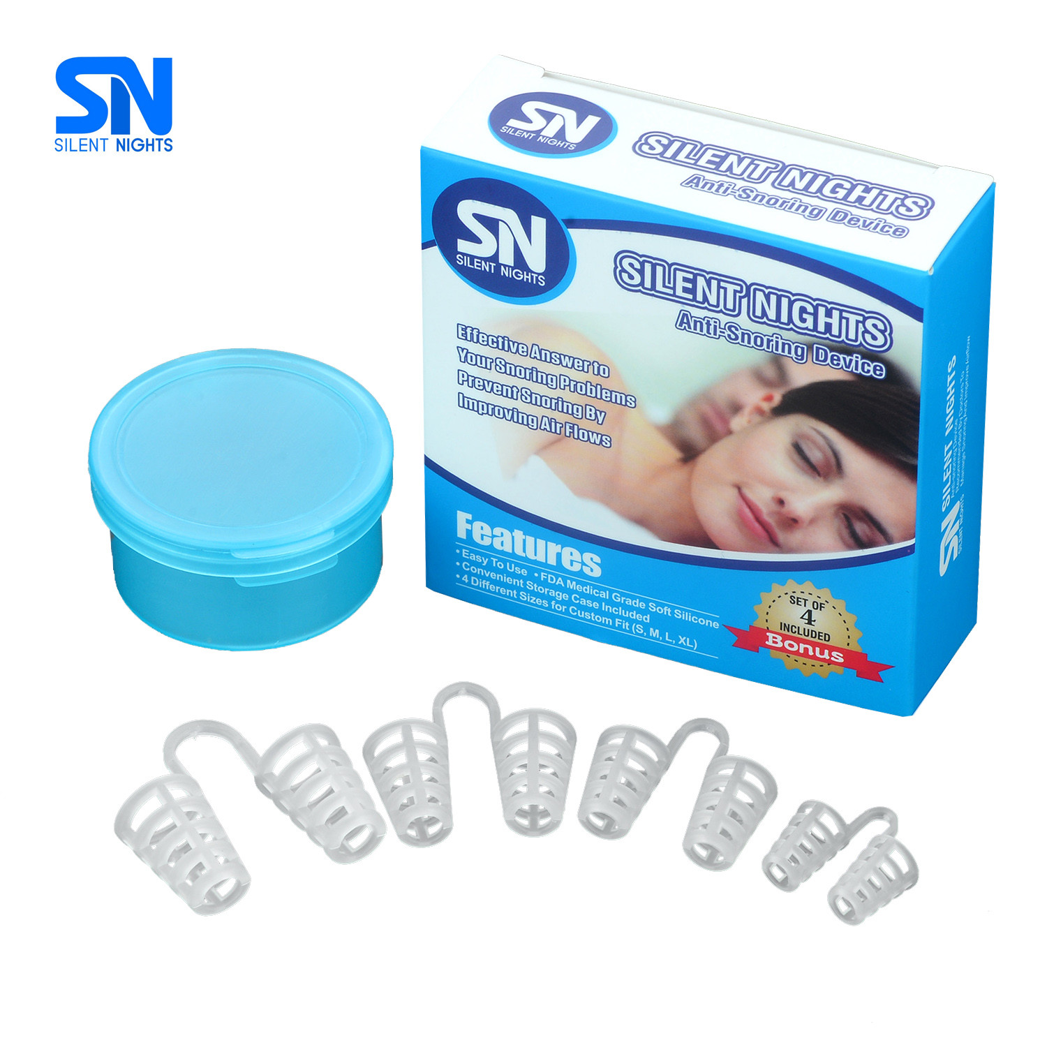 SILENT NIGHTS REUSABLE NASAL DILATORS CONES NOSE PLUGS STOP SNORING PK/4