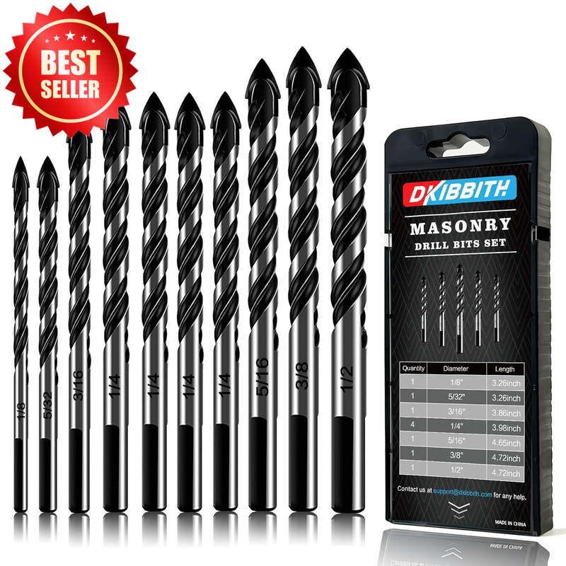 10pcs Masonry Drill Bit Set Concrete Tile Ceramic Glass Brick 1/8-1/2