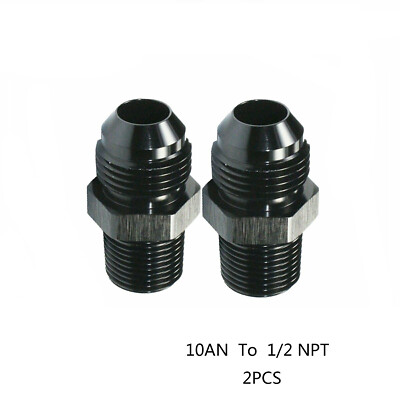 2Pcs Black 10AN to 1/2 NPT Adapter Straight Pipe Thread to 10 AN Flare Fitting