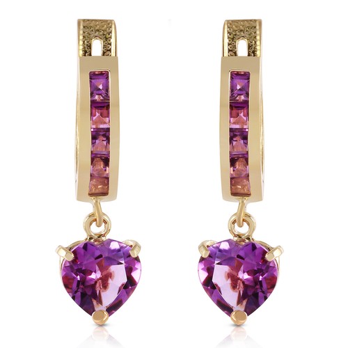 Pre-owned Galaxy Gold Products 3.2 Carat 14k Solid Yellow Gold V-shape Hoop Earrings Heart Amethyst In Purple