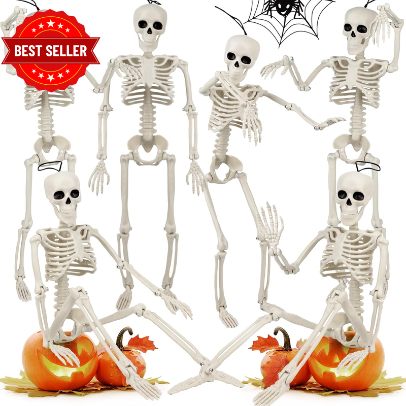 Halloween Skeleton Decorations 16" 6 Pcs with Movable Posable Joints