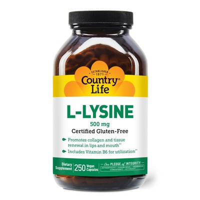 Country Life L-лизин, 500 мг, с витамином В6, 250 капсул