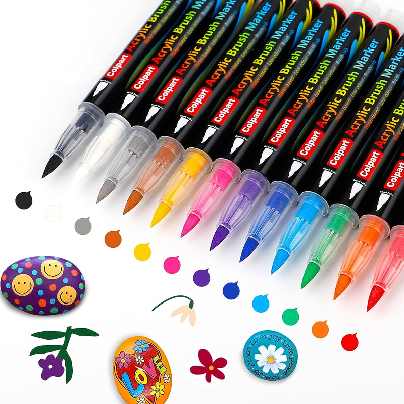 Acrylic Paint Pens, Bright Colors, Water-Based Paint Brush P