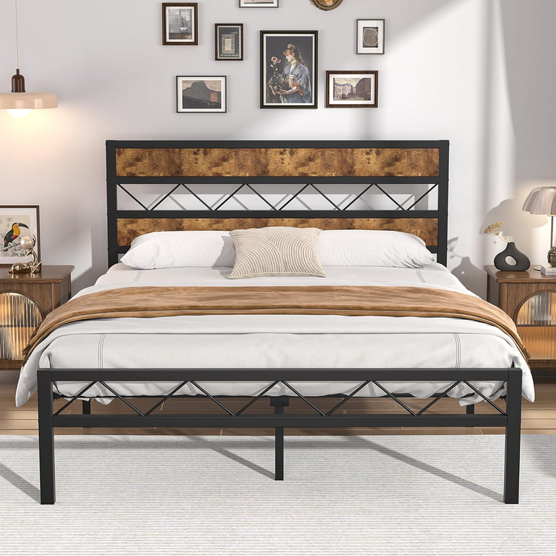 With Rustic Vintage Wooden Headboard, Heavy Duty