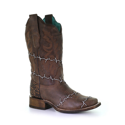Pre-owned Corral Boots Corral Womens Barbed Wire Cowboy Boots Leather Chocolate In Brown