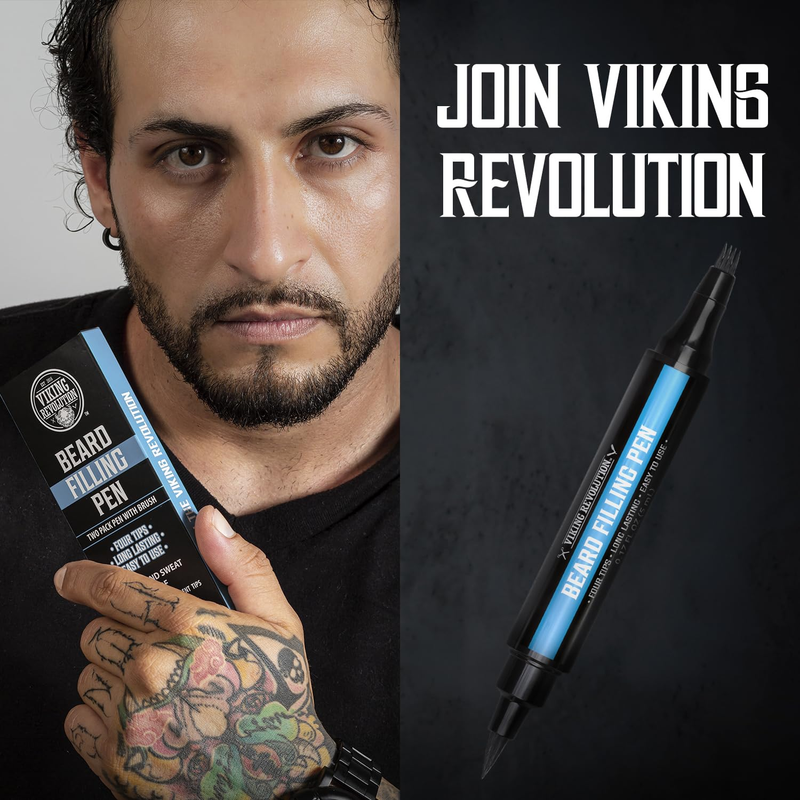 Viking Revolution Beard Pen (2 Pack) - Black Beard Pencil Filler for Men Lapiz P