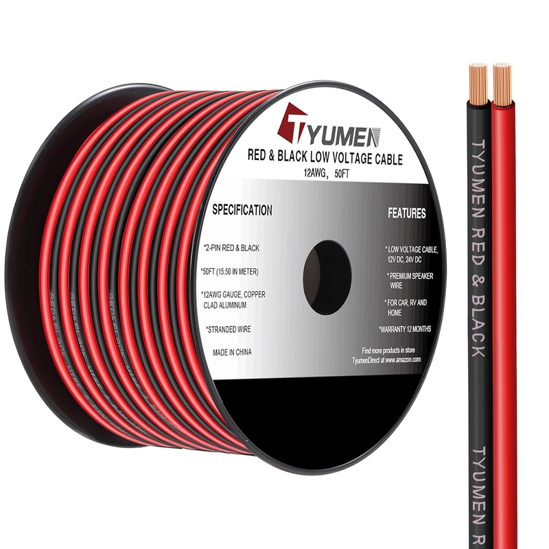12 Gauge Red Black Wire 50FT, 12/2 AWG  Wire 12V/24V DC Cable, 12AWG 2 Conductor