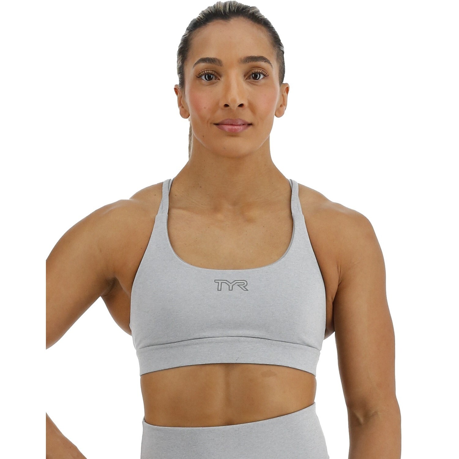 

Женский спортивный бюстгальтер с двумя бретелями TYR Heather — 2023 г., Серый