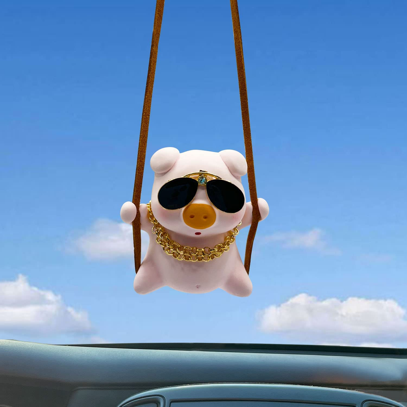 Cute Swing Piggy Car Hanging Ornament, Funny Car Decor for Rear View Mirror, Car