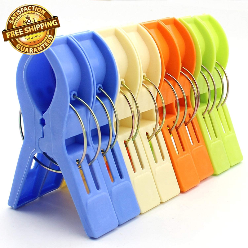 Set of 8 Beach Bath Towel Clips in Bright Colors for Beach Chair or Pool Lounger