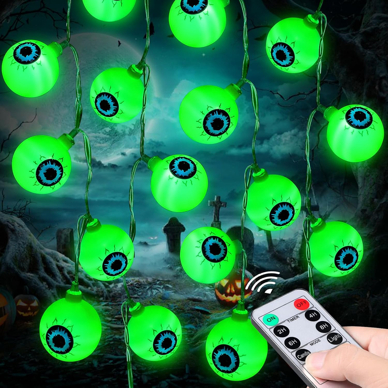 17FT Halloween Eyeball String Lights 30 LED Remote Timer Yard Party Decor