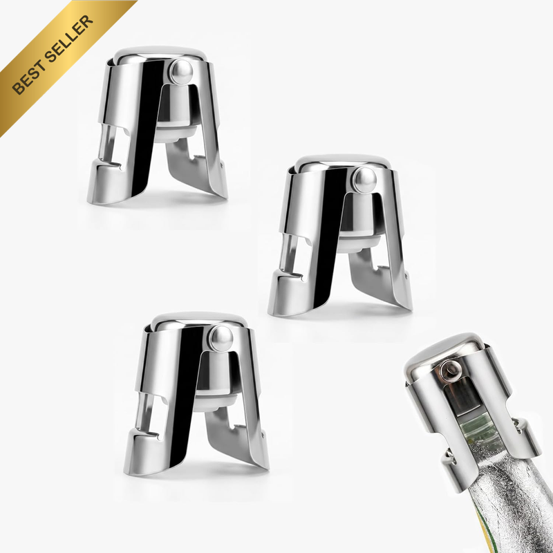 Champagne Stoppers 3 Pack, Stainless Steel Bottle Sealer with Food Grade Silicon