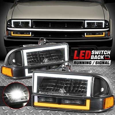 [Switchback Dual LED DRL] Для фар Chevy Blazer S10 98-04 Черный/янтарный