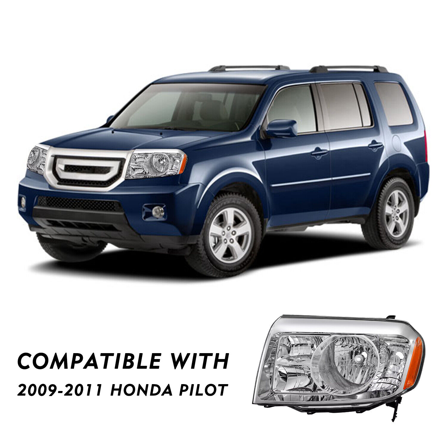 For 2009 2010 2011 Honda Pilot 4Dr Chrome Headlights Amber Corner Headlamps L+R