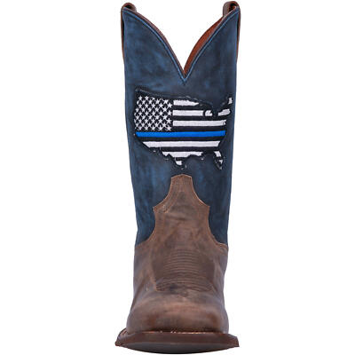 Pre-owned Dan Post Mens Thin Blue Line Square Toe Boot Dp4515 In Sand-blue