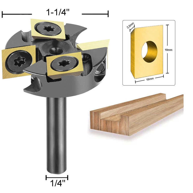 1/4 Inch Shank 1-1/4" Cutting Diameter Spoilboard Surfacing Router Bit 2+2 Inser