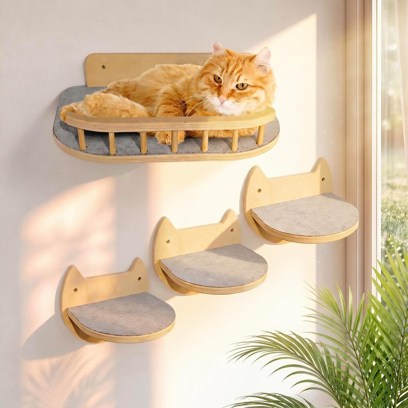 Cat Wall Shelves – 3 Steps Climbing Furniture & Perch for Indoor Cats up to 30Lb