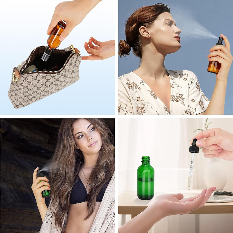 Amber Glass Spray Bottles - 8.4Oz Refillable Bottle for Essential Oils, Plants,