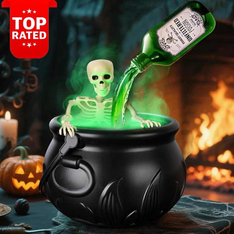 Halloween Indoor Decorations Cauldron with Floating Potion Bottles Black Bowl