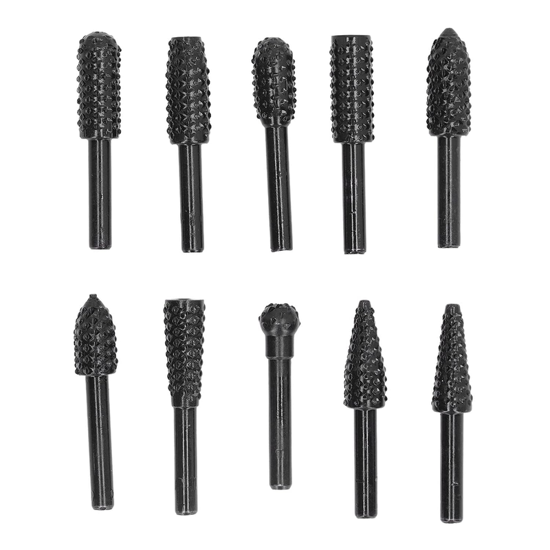 10PC Tungsten Steel Carbide Burr Set 1/4 Inch Shank Double Cut Rotary File Bits