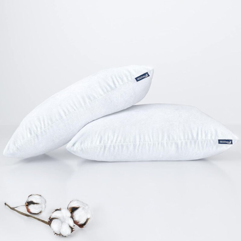 Waterproof Zippered Pillow Protector Cotton Terry Pillow Covers Encasement White