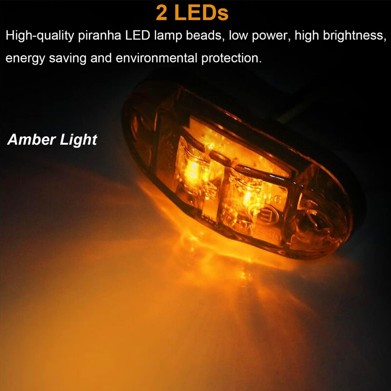 10Pcs Amber+Red 2.5 Inch Waterproof Trailer Marker Lights, 2 Diode LED Trailer S