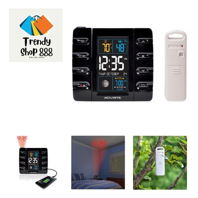 Intelli-Time Projection Alarm Clock with Temperature and USB Charging , Black