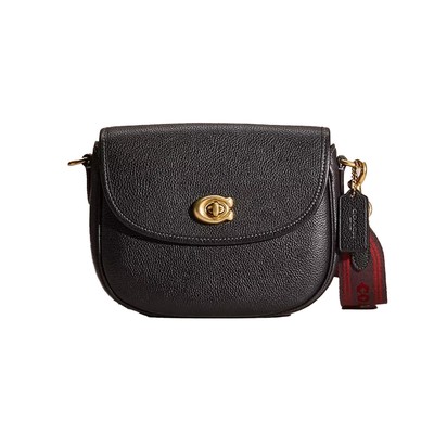 Coach Women's Pebble Leather Willow Saddle Bag Interchangeable Strap Black Brass