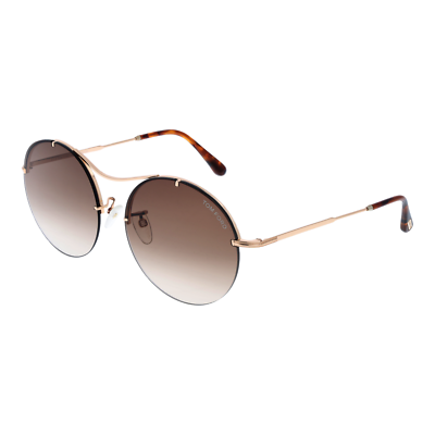 Pre-owned Tom Ford Sunglasses Ft0565 28f 58mm Veronique - Gold/brown Gradient Round Full R