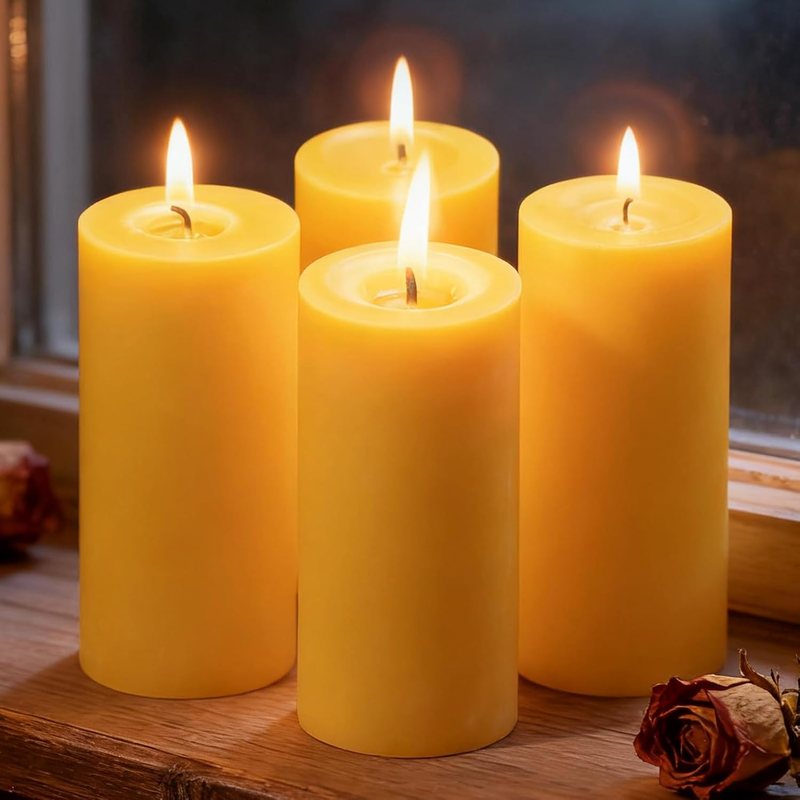 Beeswax Pillar Candles 4 Packs,100% Bees Wax Candles for Home-140 Hours Long Bur