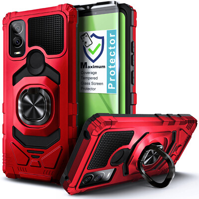 For Cricket Innovate E 5G Case Ring Holder Stand Phone Cover with Tempered Glass