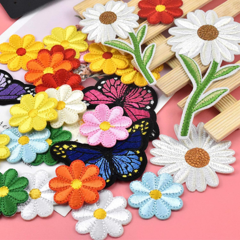 39 Pcs Flowers Butterfly Sew Iron On Applique Badge Decorative Fabric Patches St