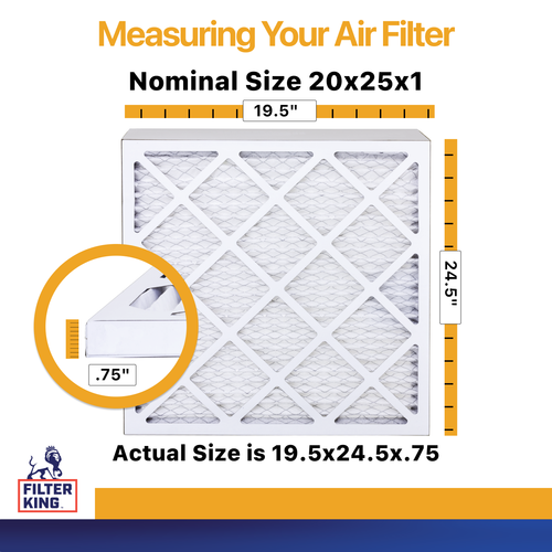 Filter King 20x25x1 Air Filter 6-PACK MERV 13 Actual Size 19.5 x 24.5 x .75"