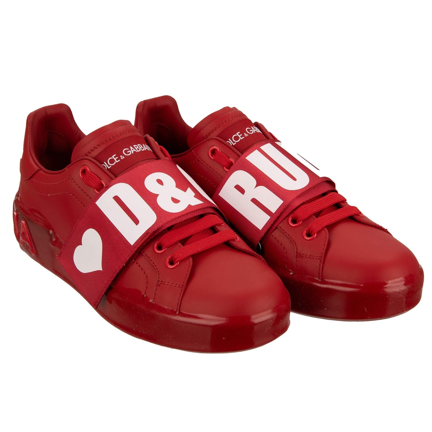 Pre-owned Dolce & Gabbana D&g Rules Logo Heart Lace Sneaker Portofino White Red 09406