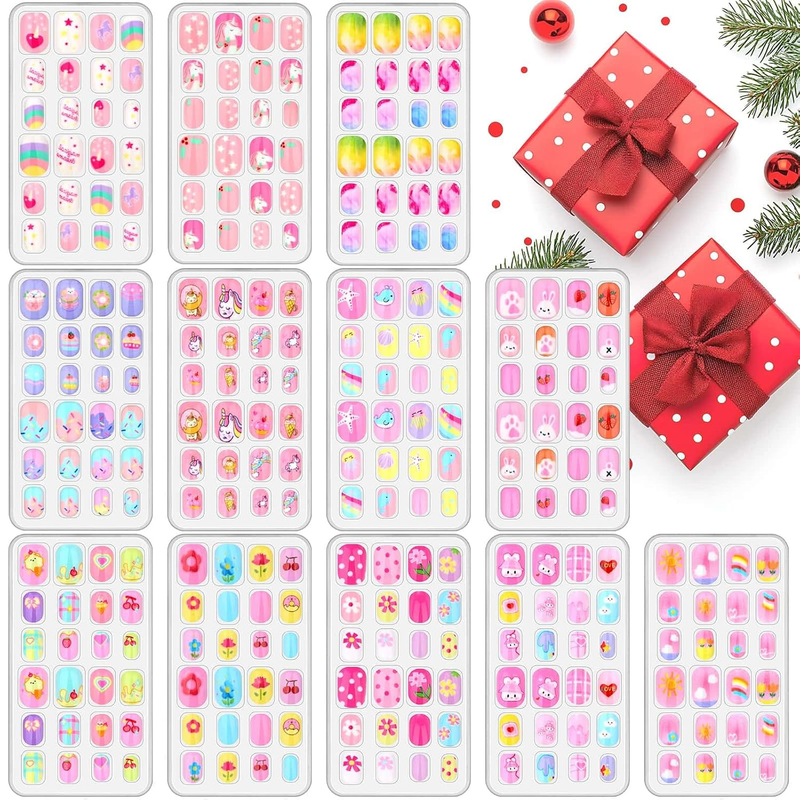 288 Pieces Kids Nails Press Ons for Girls, Acejoz Fake Nail Set Pre Glue Stick o