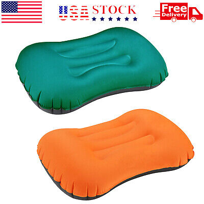 Air Pillow Inflatable Cushion Portable Head Rest Compact Travel Camping w/ Pouch